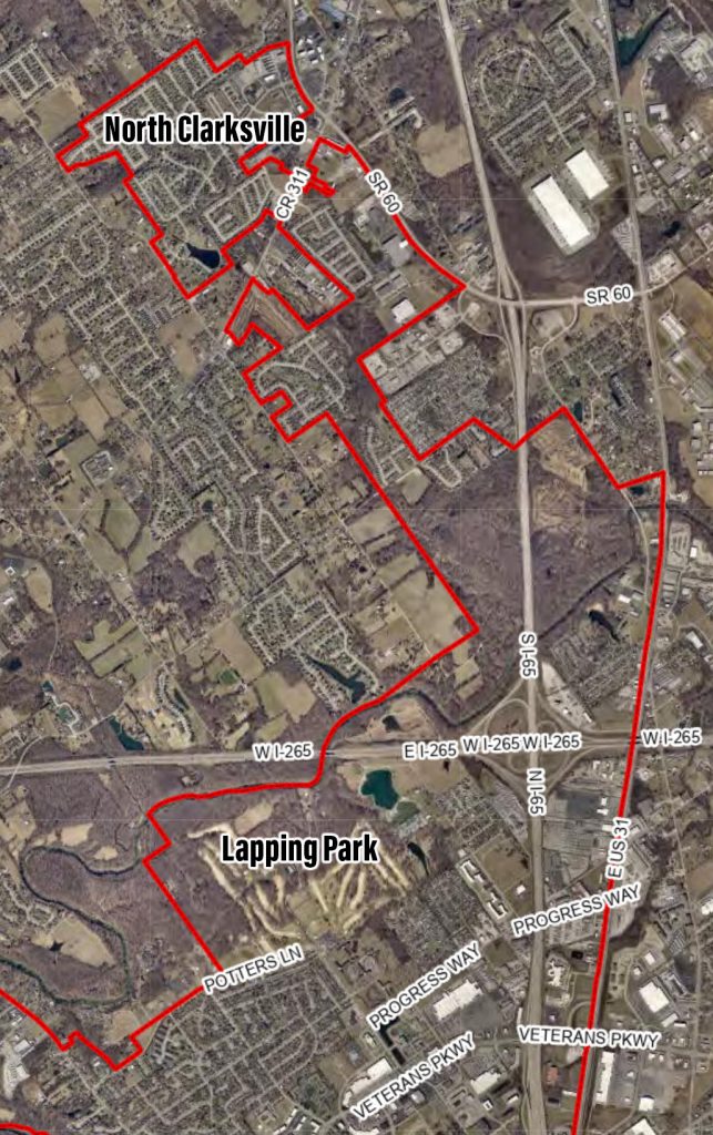 Map showing north Clarksville in relation to Lapping Park